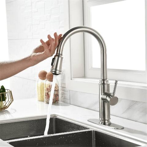 Touch Kitchen Faucet With Pull Down Sprayer Single Handle Automatic Kitchen Sink Faucet Brushed Nickel Smart Stainless Steel Tap