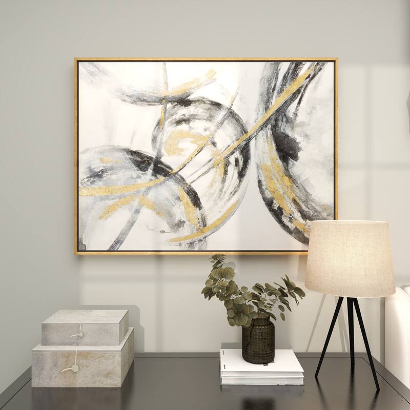 Canvas Abstract Living Room Framed Wall Art with Gold Frame - Gold - Roche River Decor
