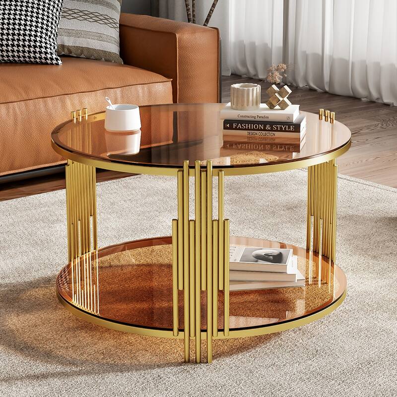 Coffee Table Round Room Table, Stainless Steel Irregular Leg Tempered Glass Top