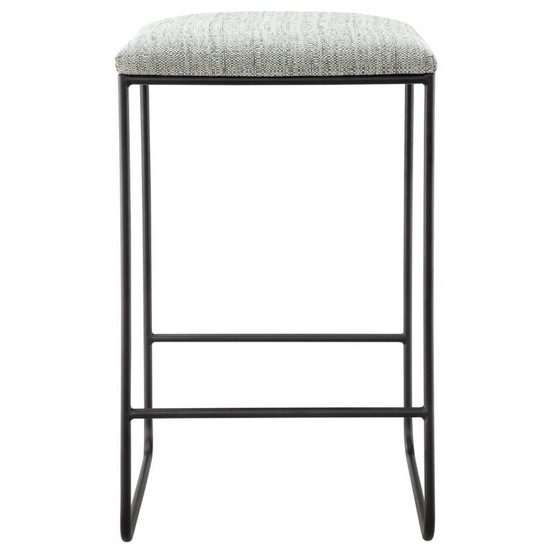 Roomfitters 25.5-Inch Modern Counter Stool, Matte Black Metal Frame with Heathered Gray Faux Linen Seat