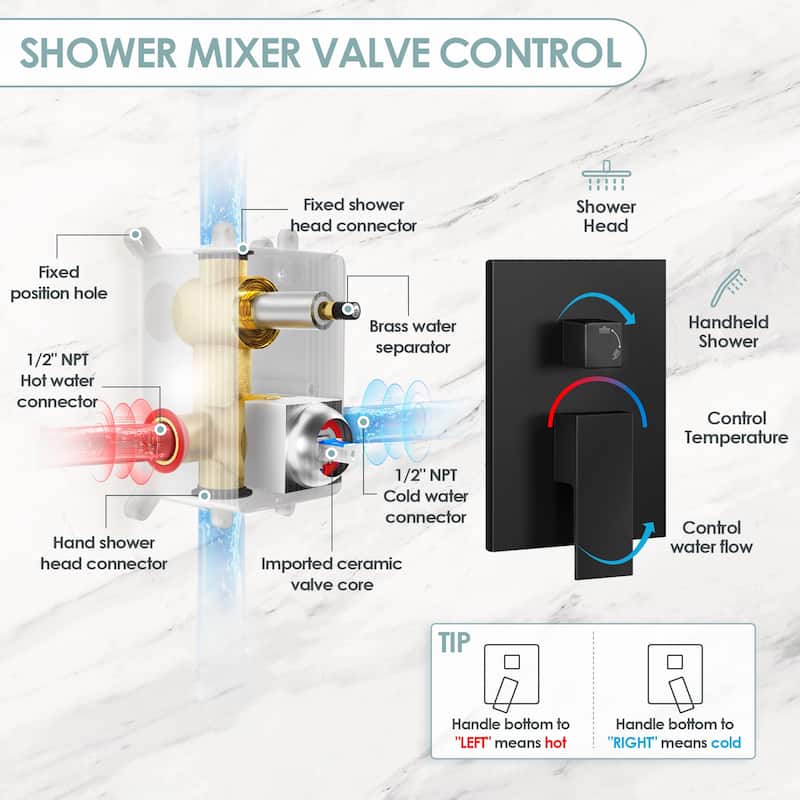 Rainfall Shower System with High Pressure 10 inch Shower Head Hand Held Shower Head Bathroom Mixer Shower Complete Combo Set