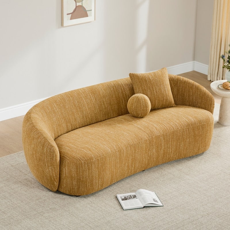 Spruce & Spring 89'' Boucle Upholstered Hugger Curved Sofa