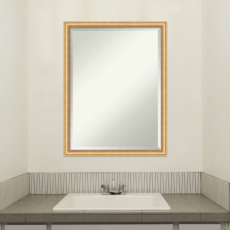 Salon Scoop Beveled Wood Framed Bathroom Vanity Wall Mirror
