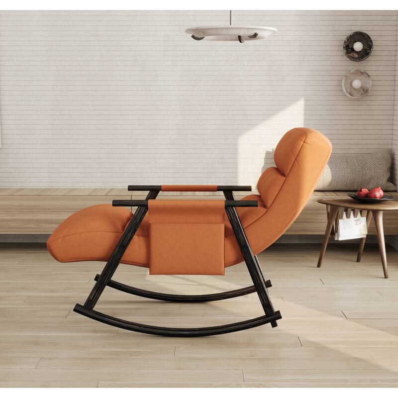 Modern 42.2" Velvet High Back Rocking Chair with Foot Rest and Side Pockets for Living Room