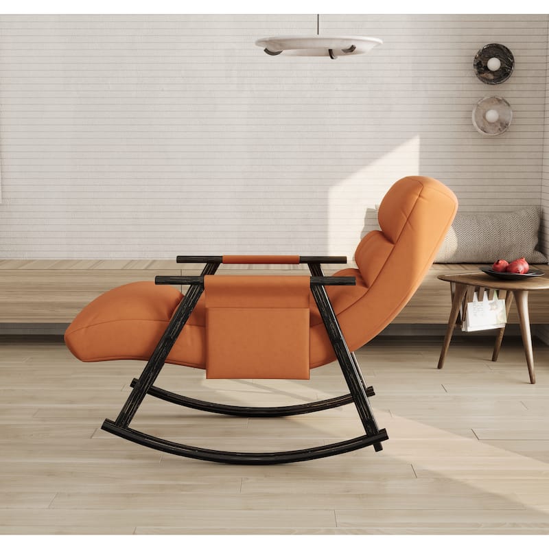 Orange 42.2" Velvet High Back Rocking Chair