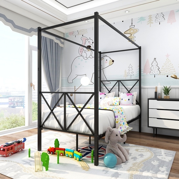 Black twin canopy shop bed