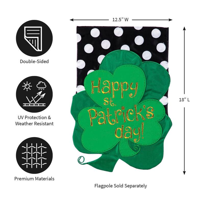 12.5 in. x 18 in. St. Patrick Clovers Garden Applique Flag