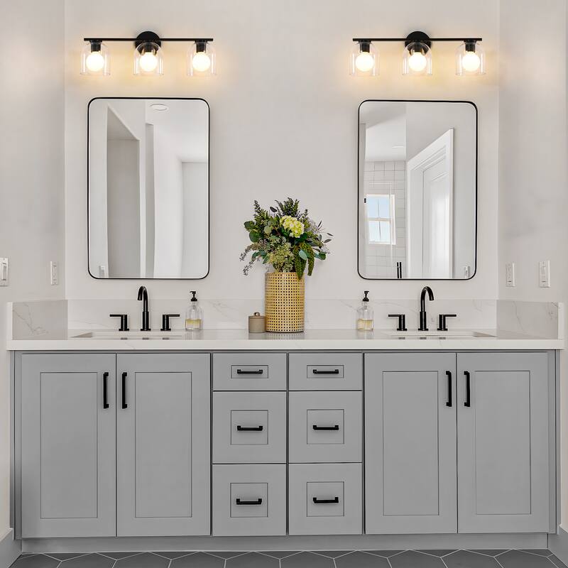 2/3/4-Light Dimmable Bathroom Vanity Light with Glass Shade - Matte Black