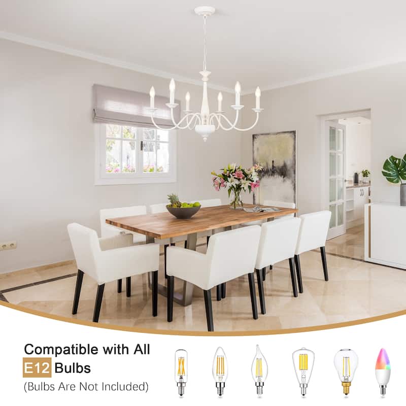Modern Farmhouse 6-Light Candle Chandelier Light Fixture for Dining Room - W27.95"x H16.14" - N/A