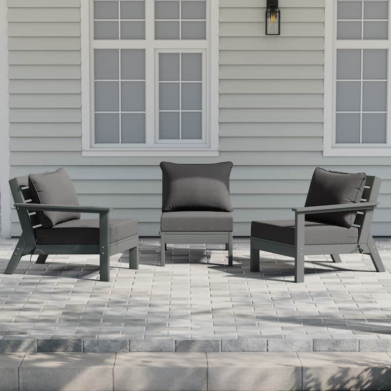 Polytrends Birchwood All Weather HDPE Outdoor Patio Deep Seating Gray Sofa With Cushions (3-Piece)