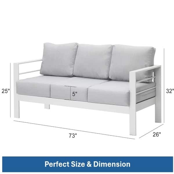dimension image slide 2 of 6, 3-Seater Outdoor Couch with Plush Cushions, Broad Armrests and Contoured Backrests