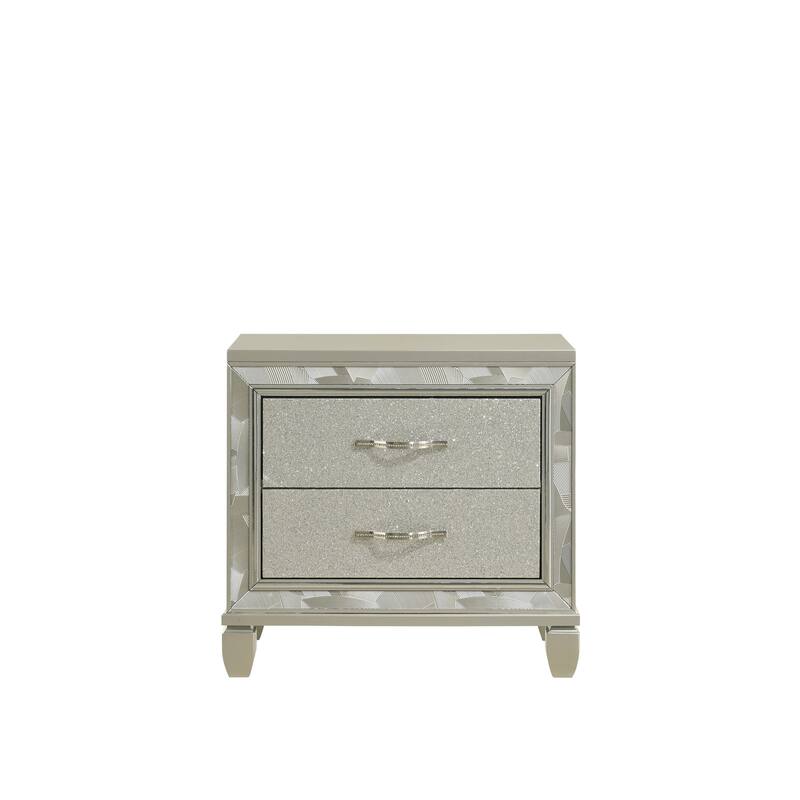 Bet 28 Inch Nightstand, 2 Rhinestone Inlaid Drawers, Chrome Handles, Silver