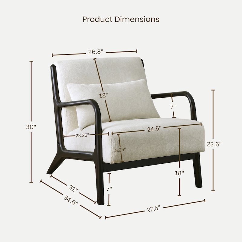 Eterna Mid-Century Modern Style Accent Chair with Removable Lumbar Pillow, Black Finish Solid Wood Legs