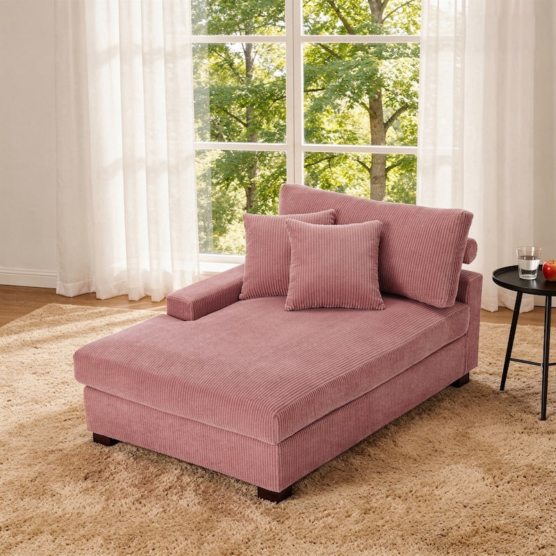 Modern Corduroy Indoor Chaise Lounge Couch with Pillows