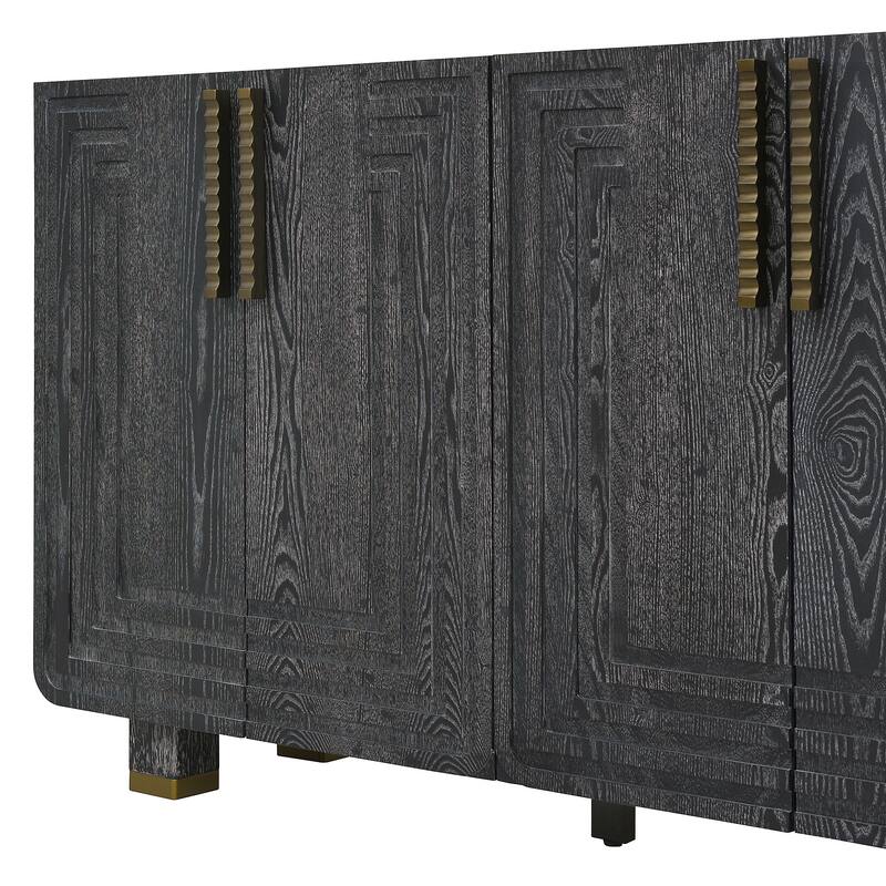 Retro Buffet Cabinet 4-Door Fluted Sideboard Cabinet with Adjustable Shelves, for Dining Room, Kitchen and Living Room