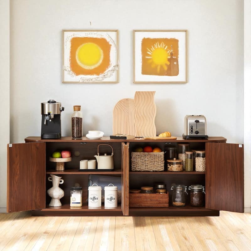 Modern 64" Sideboard Storage Cabinet with Wave Design, Buffet Console TV Stand with Adjustable Shelves for Dining Room