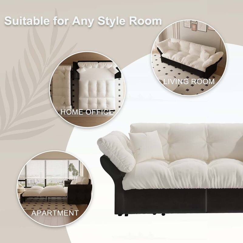 3-in-1 Convertible Tufted Loveseat with 2 Soft Pillows,Multi-Functional Sleeper