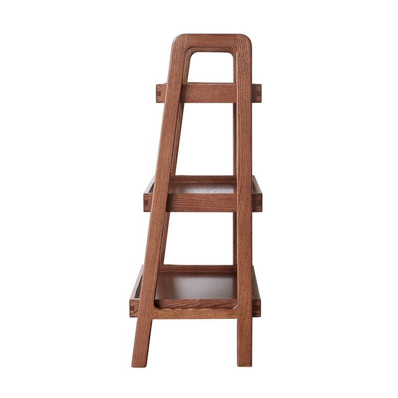 Solid Oak Wood Ladder Shelf,3-Tier Storage for Home & Office