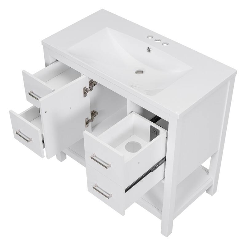 36in Modern Bathroom Vanity with USB Charging Port & Single Resin Sink