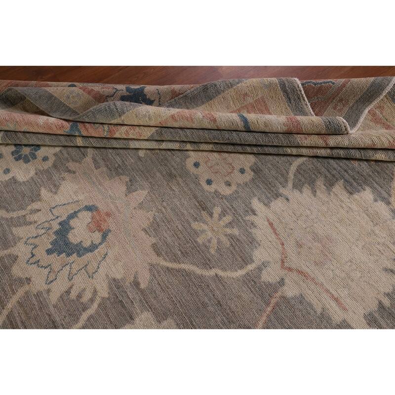Vegetable Dye Oushak Turkish Area Rug Hand-Knotted Grey Wool Carpet - 9'2" x 11'0"