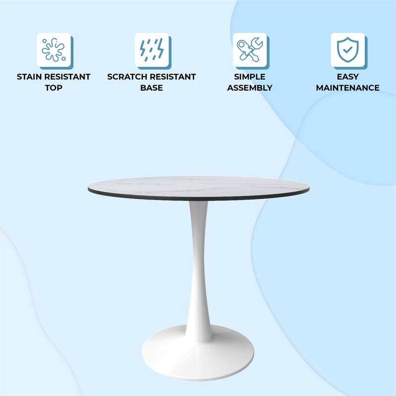 Bristol 35" Round Dining Table with Modern Glass, MDF or Sintered Stone - Sturdy Steel Pedestal Base for Kitchen, Dining, Cafe