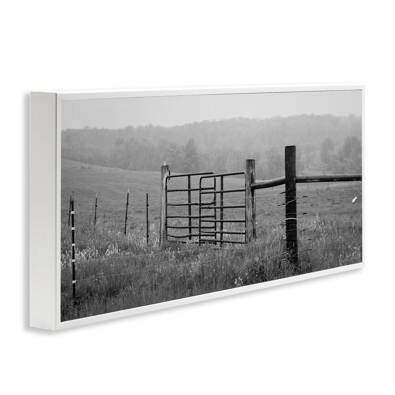 Stupell Countryside Farmland Front Gate Black White Landscape Photography Framed Wall Art - Grey