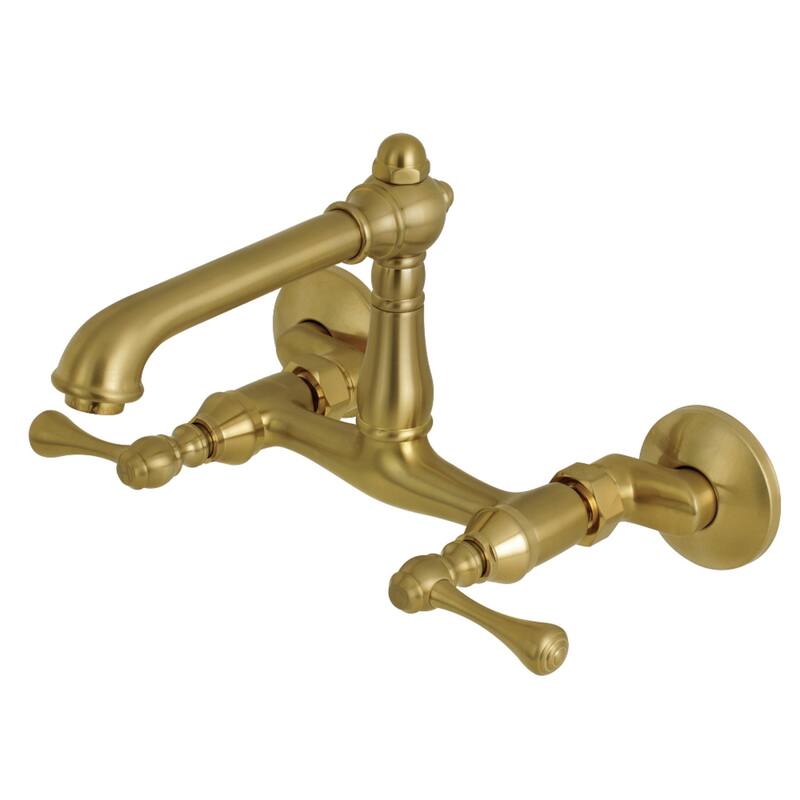 Kingston Brass English Country 6 in. Adjustable Center Wall Mount Kitchen Faucet - Brushed Brass
