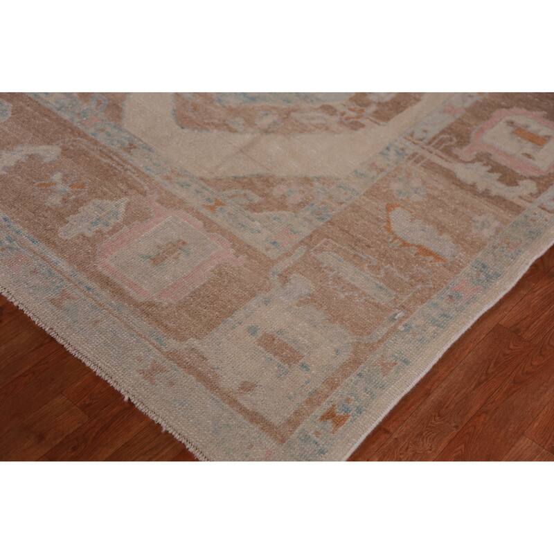 Hand Knotted Oriental 100% Wool Carpet Transitional Geometric Beige & Ivories Oushak Area Rug - 11' 10'' X 8' 6''