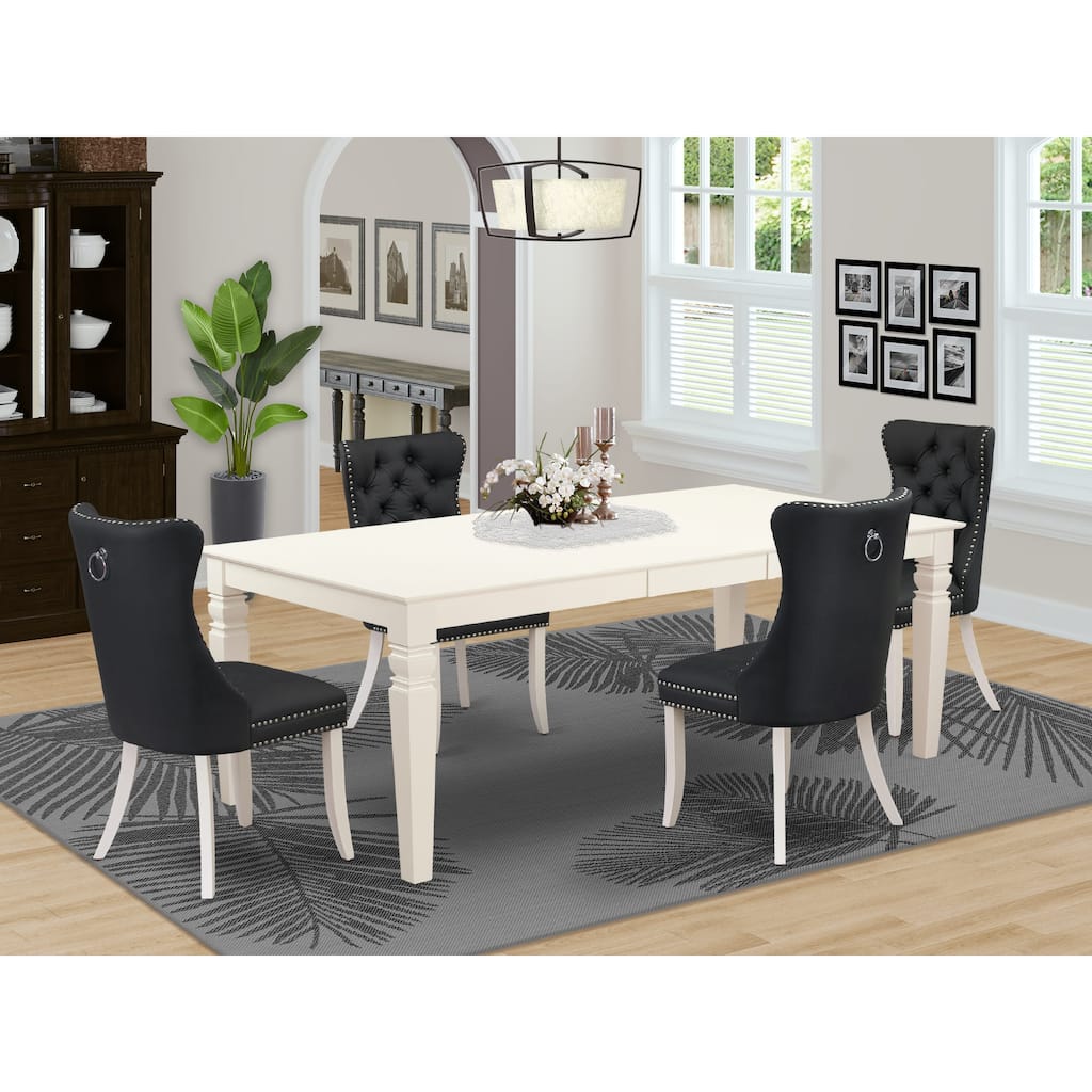 East West Furniture Dinette Set Contains a Rectangle Kitchen Table and Upholstered Chairs, Linen White (Pieces Options)