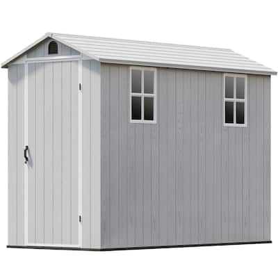 Patiowell 6'x 4' & 4'x 4' & 4'x 8' Plastic Outdoor Storage Shed, Resin Shed with Floor, White