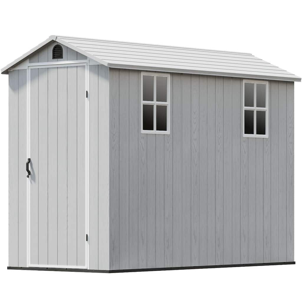 Patiowell 6'x 4' & 4'x 4' & 4'x 8' Plastic Outdoor Storage Shed, Resin Shed with Floor, White