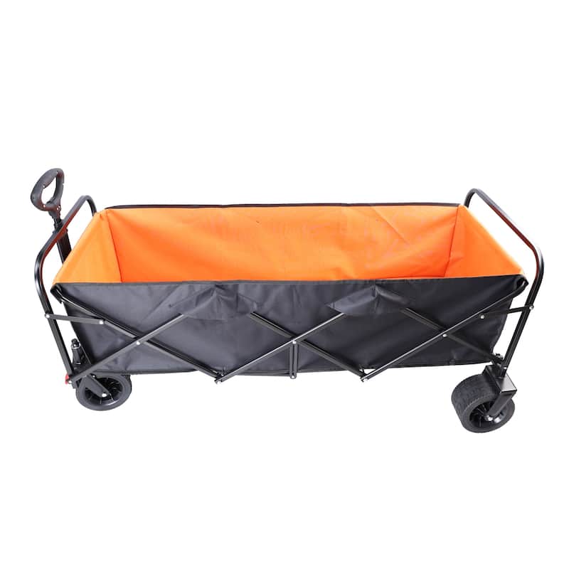 Big large capacity Folding cart Extra Long Extender Wagon Cart Folding Wagon Garden Shopping Beach Cart (black + blue)