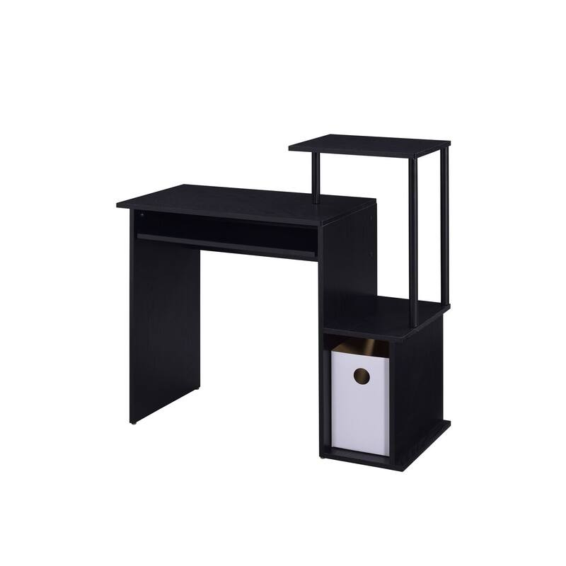 Computer Desk Black Finish - Home Office Workstation with Storage Shelf & Keyboard Tray