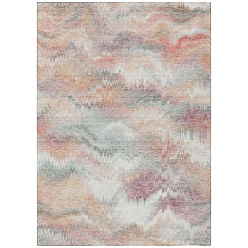 Machine Washable Indoor/ Outdoor Abstract Watercolor Chantille Rug