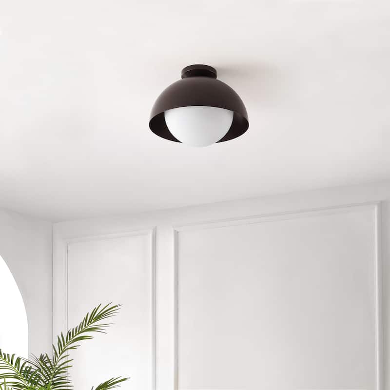 SAFAVIEH Maryellen 14-inch Flush Mount - 14 In. W x 14 In. D x 11 In. H - Oil Rubbed Bronze/White - 14Wx14Dx11H