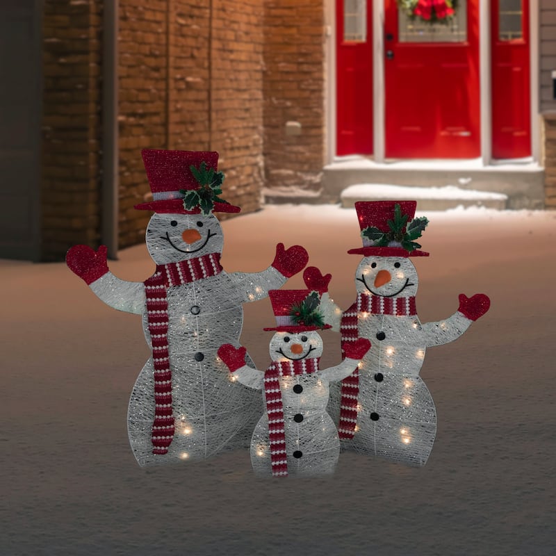 Set of 3 LED Lighted Family of Snowmen Outdoor Christmas Decoration - 33.75