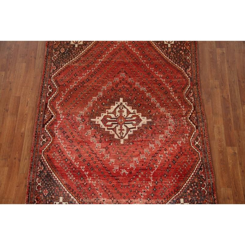 Medallion Shiraz Persian Vintage Area Rug Handmade Wool Carpet - 4'9"x 7'4"