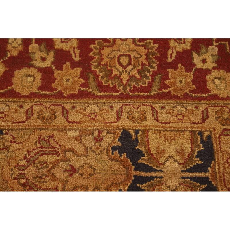 Navy Blue Floral Agra Oriental Area Rug Hand-Knotted Wool Carpet - 5'11" x 8'11"