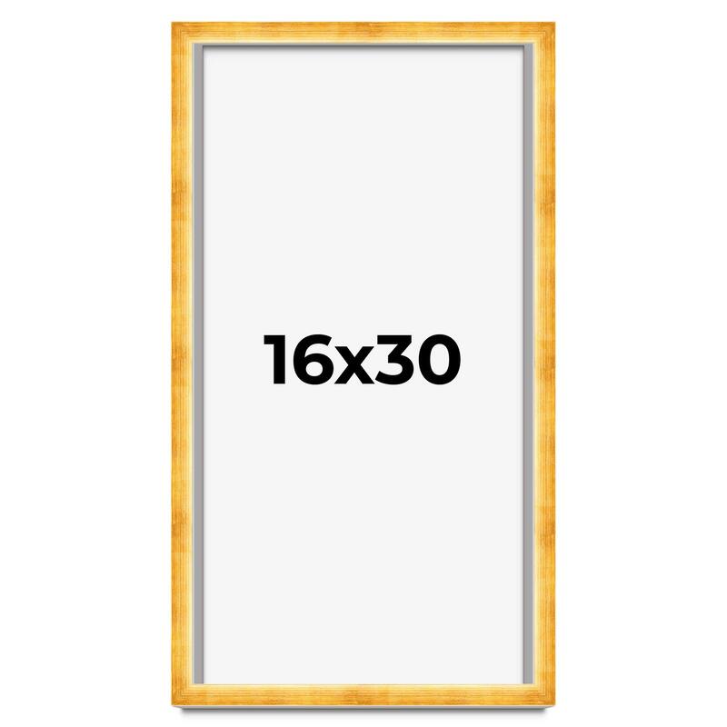 16x30 Shadow Box Frame Gold | 1.625 Inches Deep Real Wood Traditional