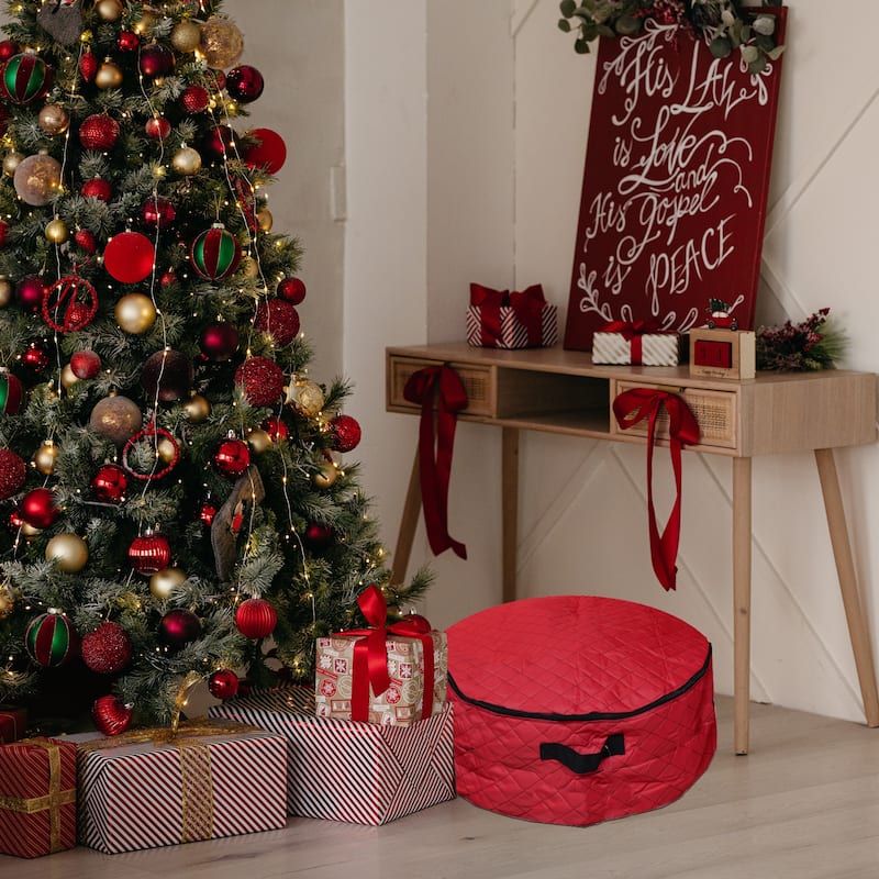 2 in 1 Quilted Red Zip Up Christmas Garland and Wreath Storage Bag - 36"
