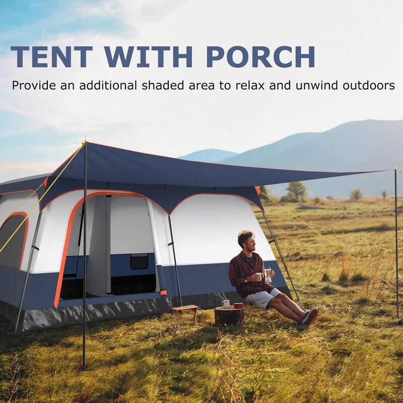 Gymax 10-Person Camping Tent with Porch Large Family Cabin Tent w/ 2