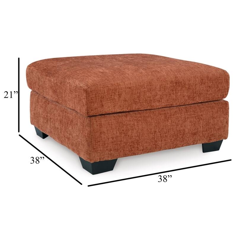 Avie Oversized Accent Ottoman, Burnt Orange Polyester Cushion, 38 Inch