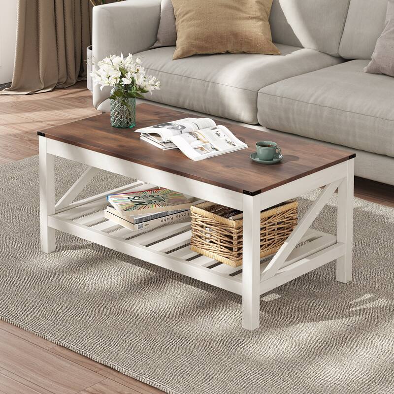 Crestlive Living Room Coffee Table with Storage Shelf, Sofa Center Table - 40.16" W x 22.05" D x 18.11" H