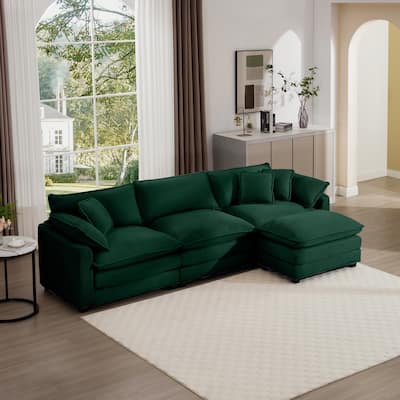 115" Corduroy Cloud Upholstered Modular L-Shaped Sectional Sofa with Removable Ottoman and Free Combination Design