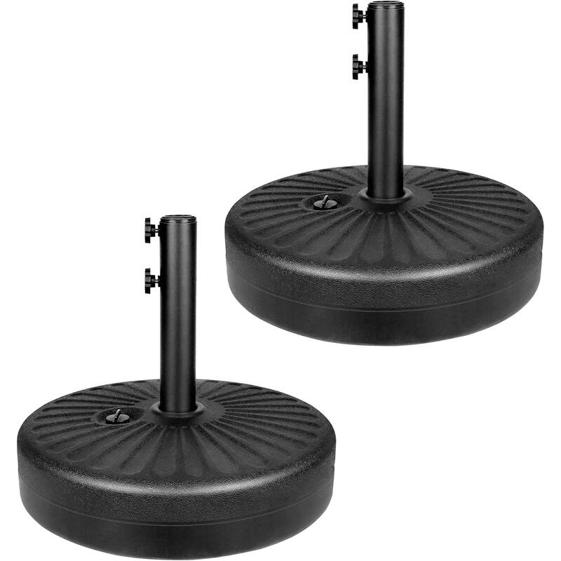 50 lbs. Plastic Market Patio Umbrella Base in Black, 20" Patio Umbrella Base for Outdoor Lawn, Garden, Round, 2 Pack - Black