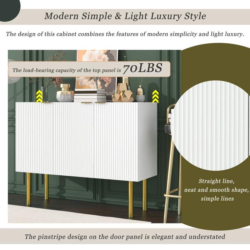 Adjustable Shelves Sideboard Cabinet with Gold Metal Legs & Handles ...