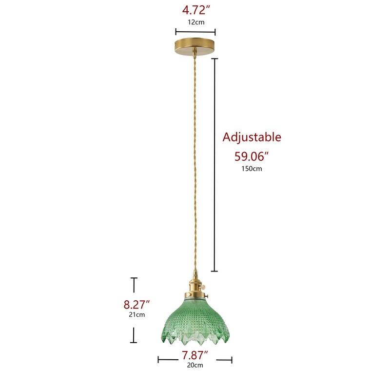 Modern 1 Light Dark Green Glass Pendant Light Electroplated Brass Ceiling Fixture