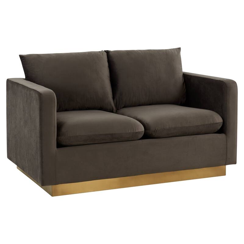 Nervo Modern Accent Chair Velvet Sofa Loveseat With Gold Base & Cushions, Mini Couch for 2 people for Living Room & Bedroom - Dark Grey