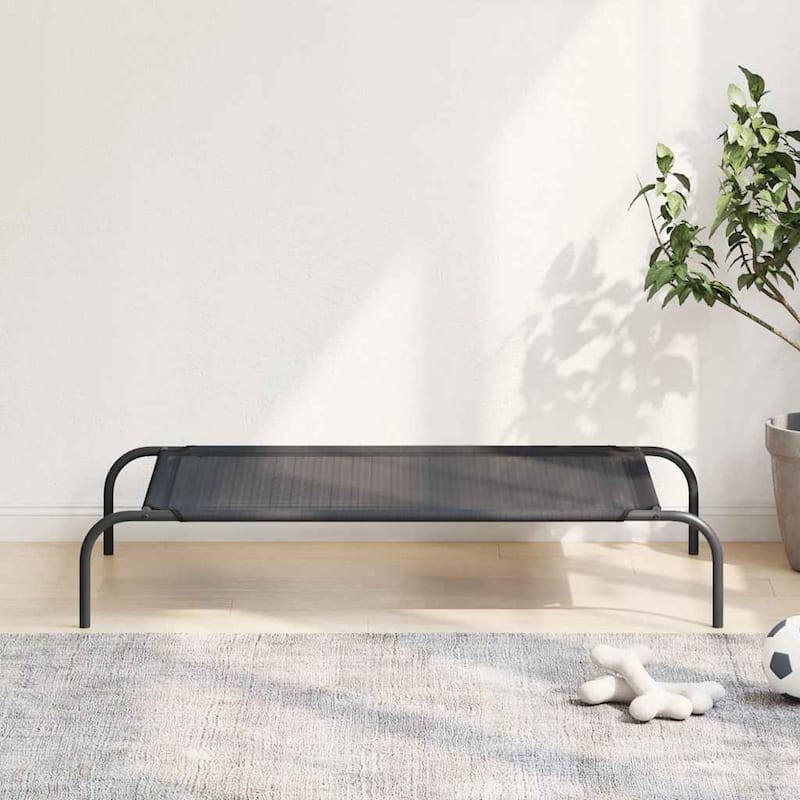 vidaXL Elevated Dog Bed Raised Dog Cot Puppy Sleeping Bed Black Textilene - 41.7" x 24.4" x 7.1" (L x W x H) - Black - textilene