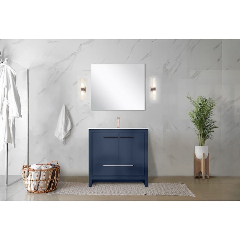 Lafarre Bath Vanity with Quartz Top, Sink, Mirror and Rose Gold Faucet